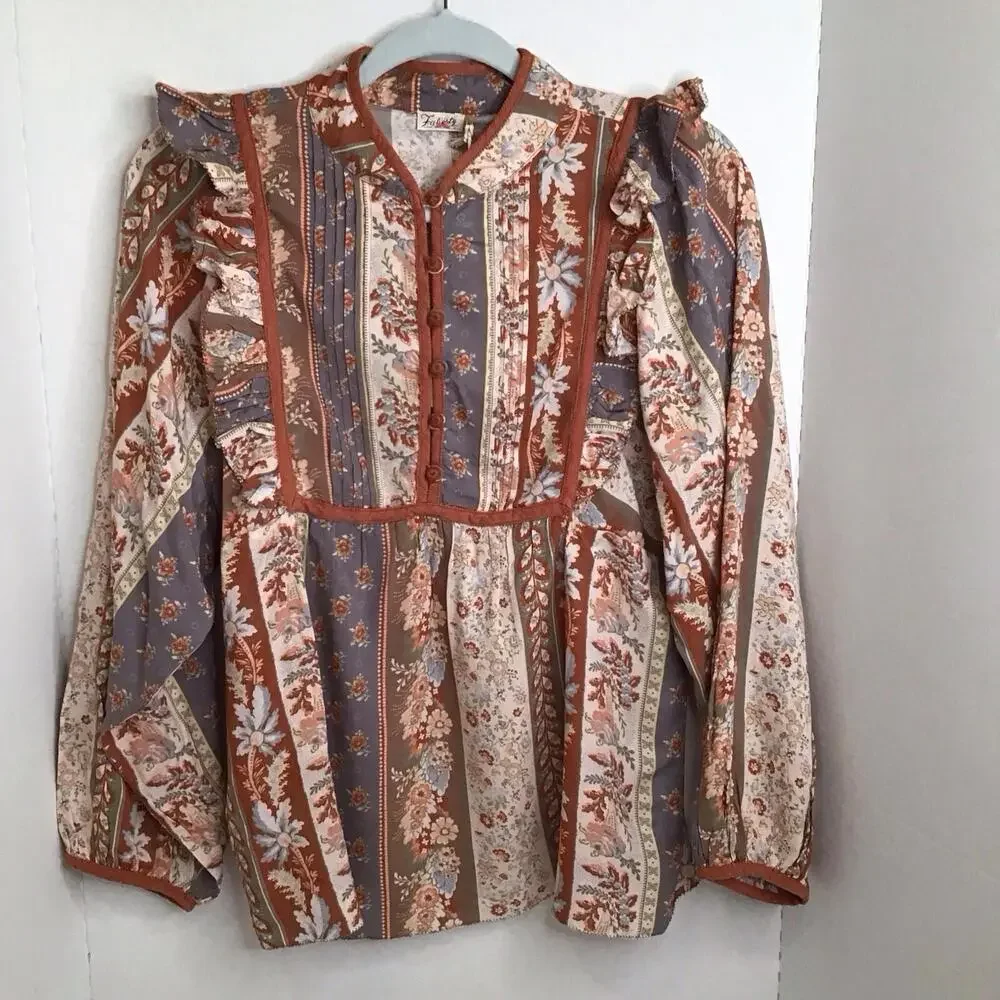 NWT - Faherty Sparrow Long Sleeve Blouse Ashord Print Size XS - Picture 2 of 8